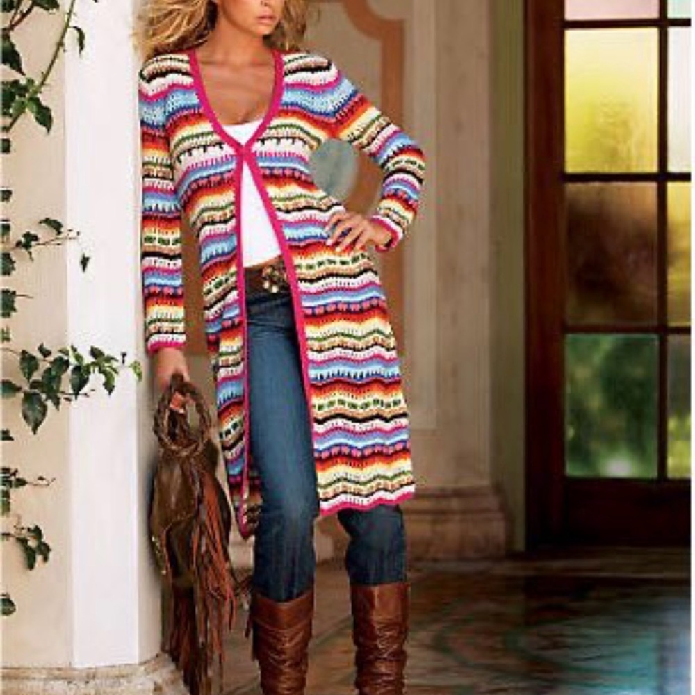 Boston Proper Colorful Crochet Knit Cardigan Sweater – XS